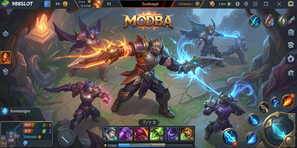 Screenshot gameplay 988SLOT menampilkan pertempuran seru antar karakter.