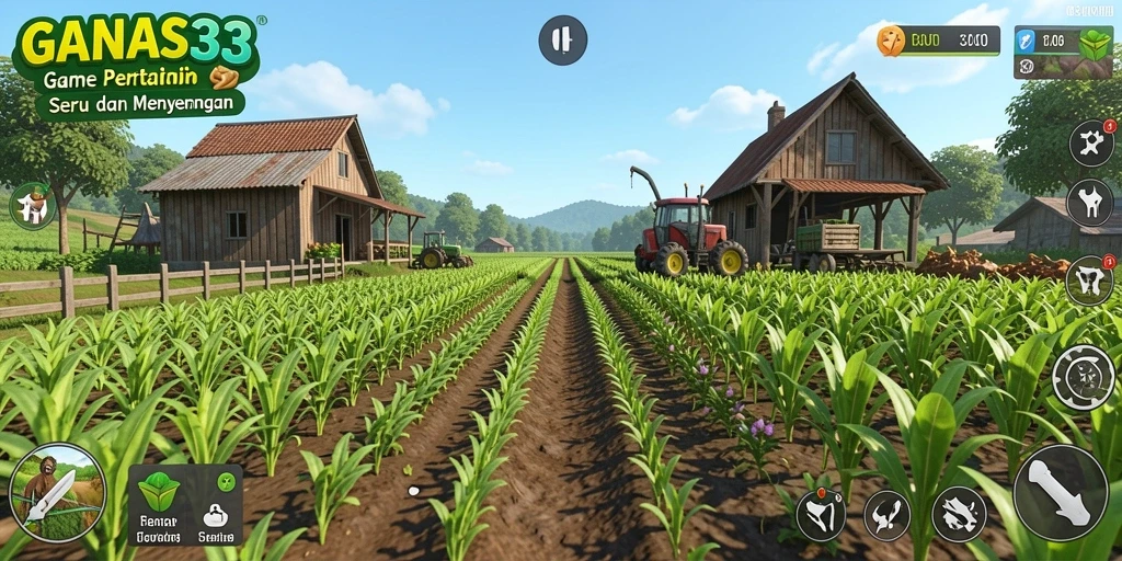 Tampilan gameplay seru di GANAS33 dengan aktivitas pertanian yang menyenangkan.