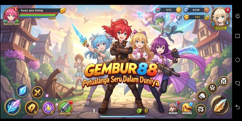 Menggambarkan aksi seru dalam permainan Anime GEMBUR88.