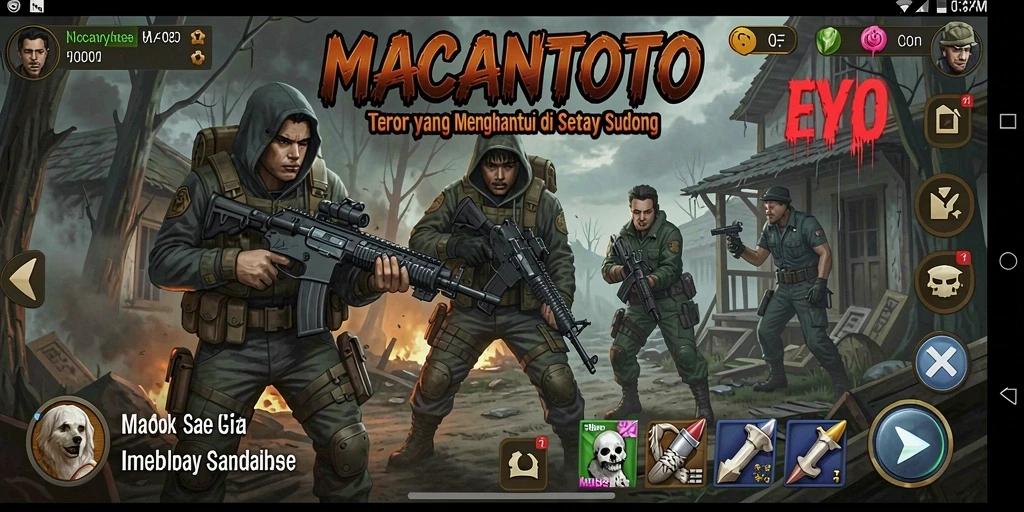 Screenshot bermain <strong>MACANTOTO</strong> yang menunjukkan momen menegangkan dengan efek visual yang mencekam.