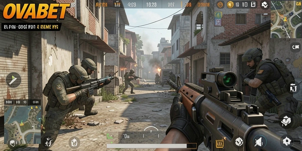 Tangkapan layar utama OVABET menunjukkan aksi gameplay FPS yang mendebarkan.