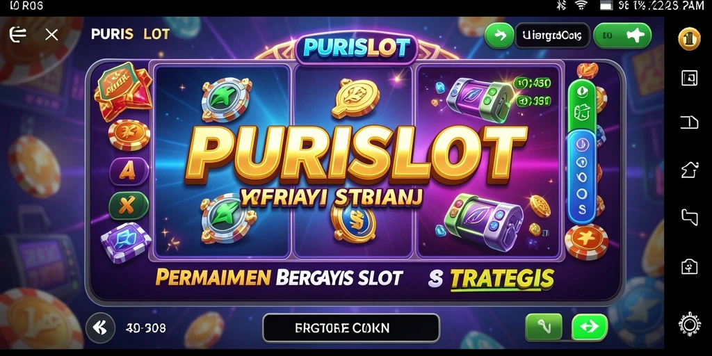Screenshot gameplay <strong>PURISLOT</strong> menunjukkan saat seru memutar gulungan dengan strategi.