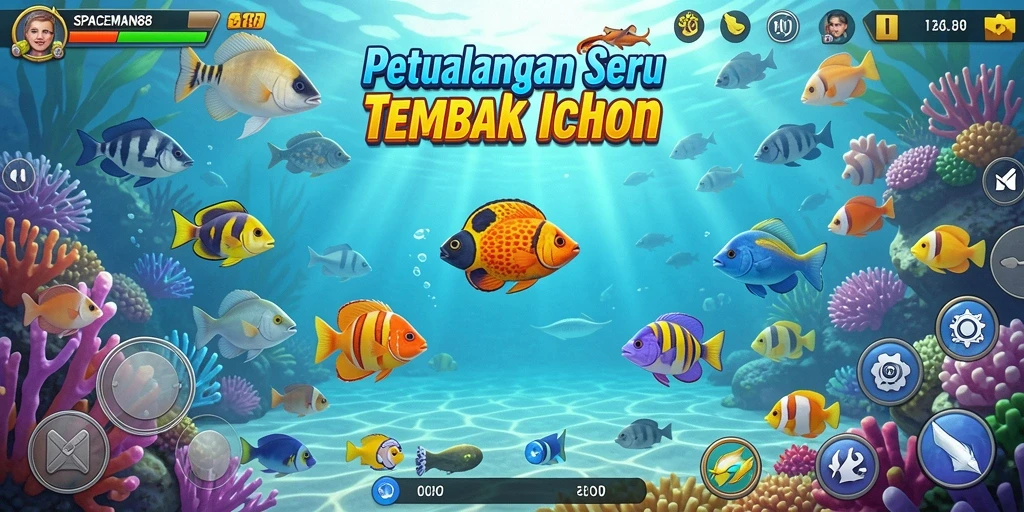 Tampilan gameplay menarik dari SPACEMAN88 saat menembak ikan.