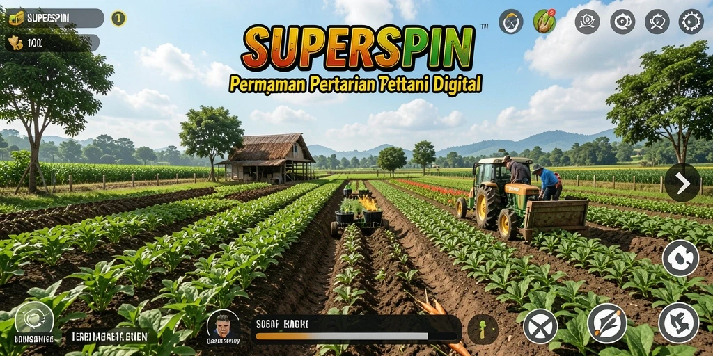 Tampilan menarik dari gameplay pertanian di SUPERSPIN.