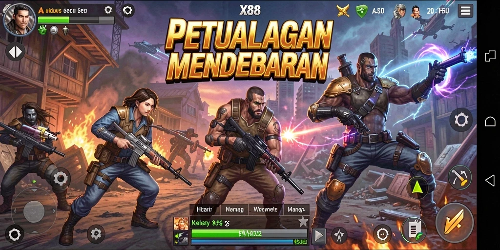 Gameplay seru X88 dengan pertarungan mendebarkan.